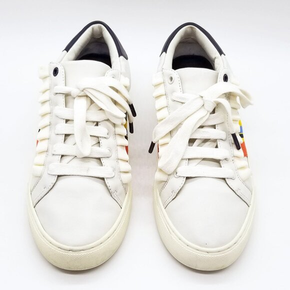Tory Burch Sport Ruffled Rainbow Striped Leather Sneakers Size 9.5 Preppy $228 - Picture 4 of 16